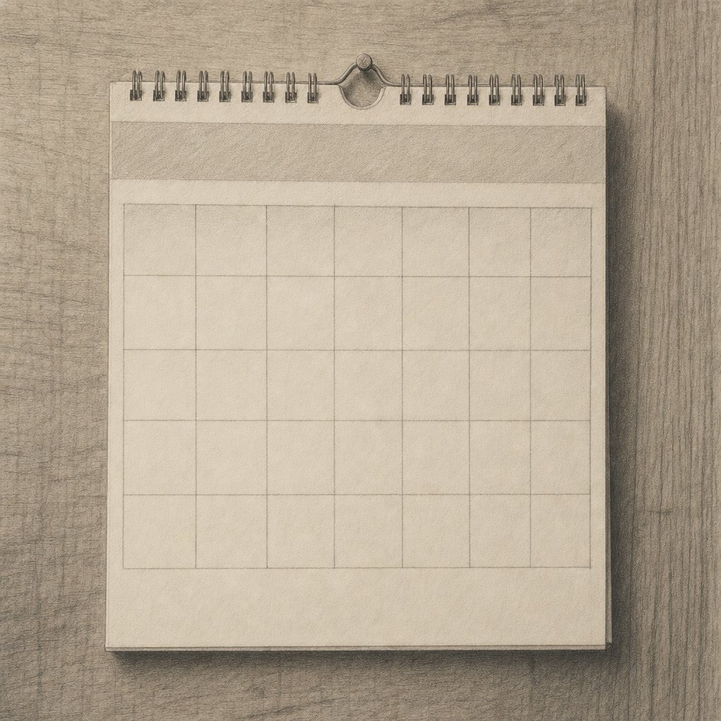 日付だけのカレンダー、何も書かれていない（鉛筆画）