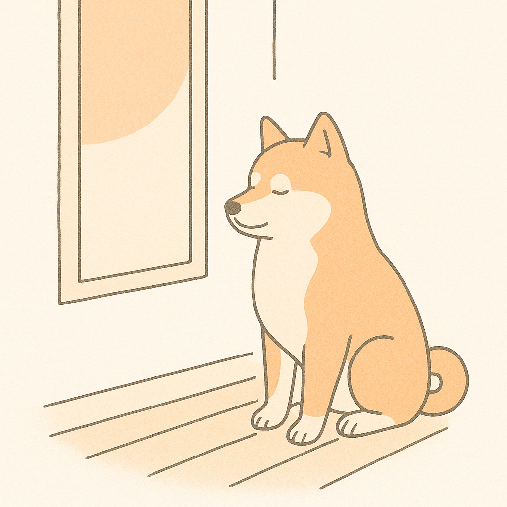 飼い主と並んで休む老犬