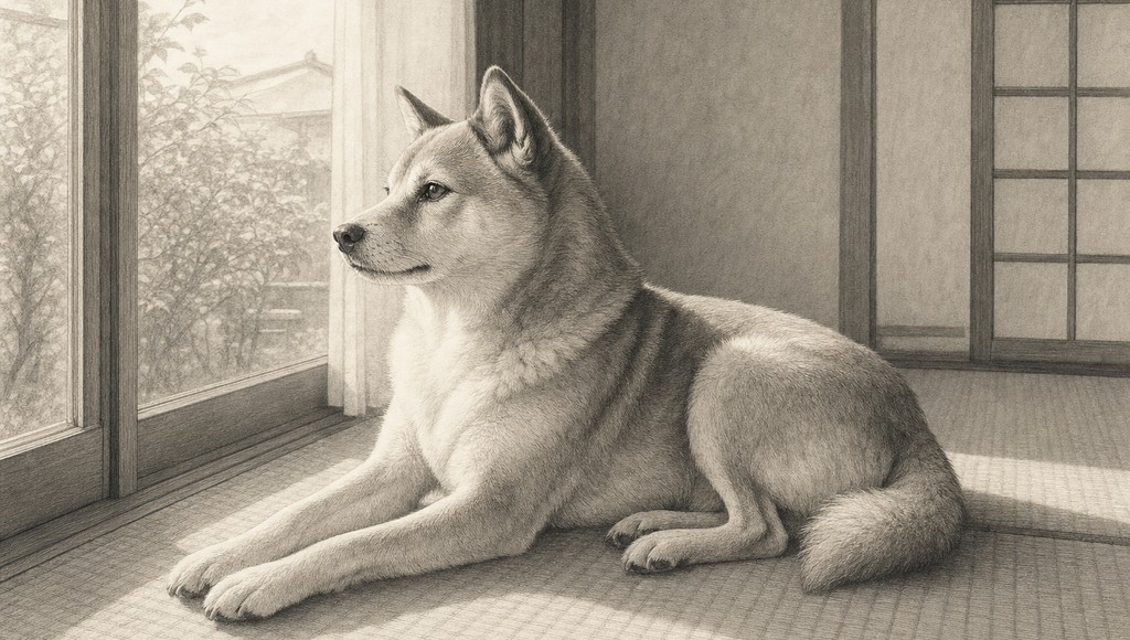 鉛筆画調のシニア犬イラスト（犬とのお別れの整え方｜お花・手紙・副葬品の選び方（後悔しないために）のアイキャッチ）