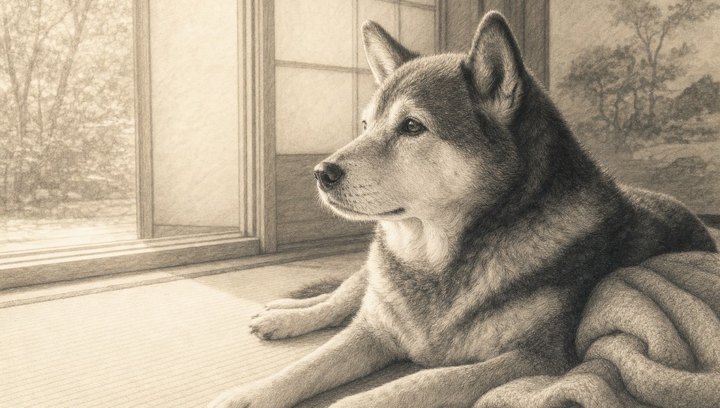 鉛筆画調のシニア犬イラスト（小さな口だからこそ、歯のケアが大切。おじょうとの日々で学んだことのアイキャッチ）