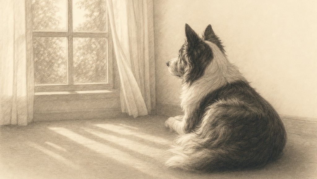 鉛筆画調のシニア犬イラスト（ペットロスで眠れない・食べられない・体調がつらい時｜少し楽にする方法のアイキャッチ）