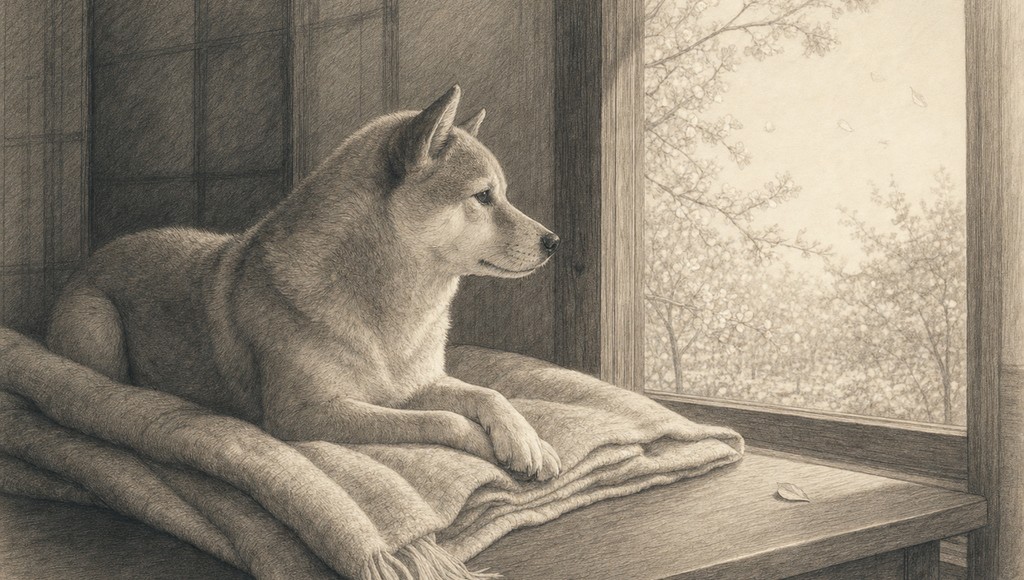 鉛筆画調のシニア犬イラスト（ペットの四十九日・命日・年忌｜時の節目とのつきあい方のアイキャッチ）