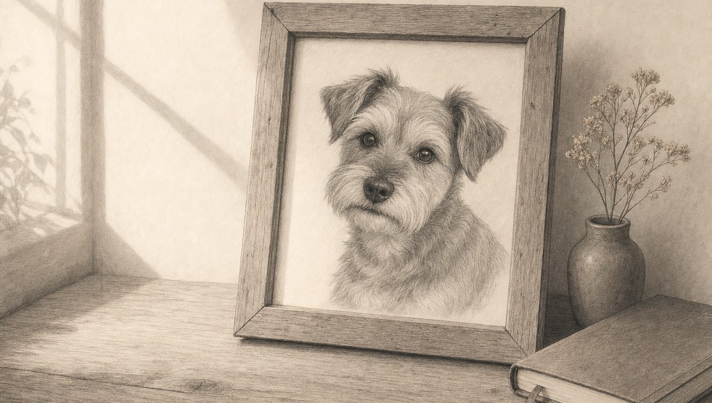 鉛筆画調のシニア犬イラスト（DIYメモリアル｜自分の手で形にする・うちの子だけの残し方のアイキャッチ）